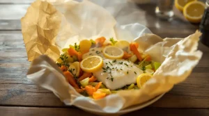 Cabillaud en papillote aux légumes de saison : fondant, parfumé et léger, prêt en 12 minutes
