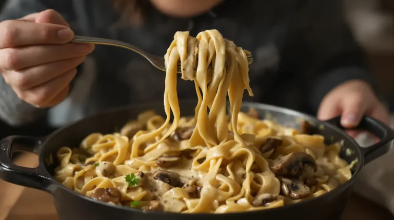 Accueil Ces pâtes crémeuses aux champignons cuisent toutes seules et font oublier mes repas de flemme